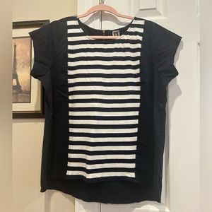 Anne Klein Navy Blue & White Striped Top